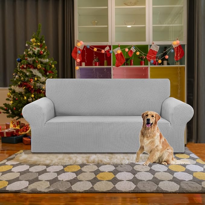 Stretch Loveseat Couch Cover, 2 Cushion Couch Slipcover, Elastic Bottom - Image 2