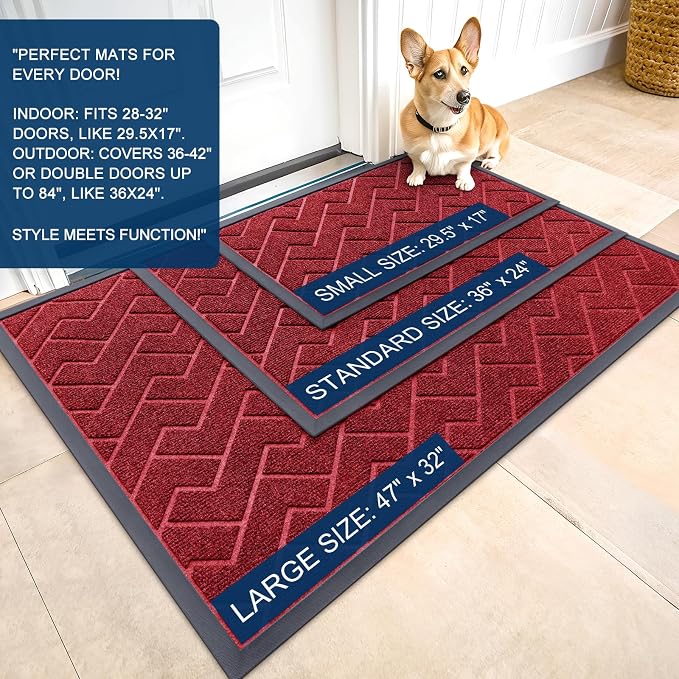 OLANLY Front Door Mat Outside 47x32, All-Season Absorbent Rubber Doormat | Wine - Image 2