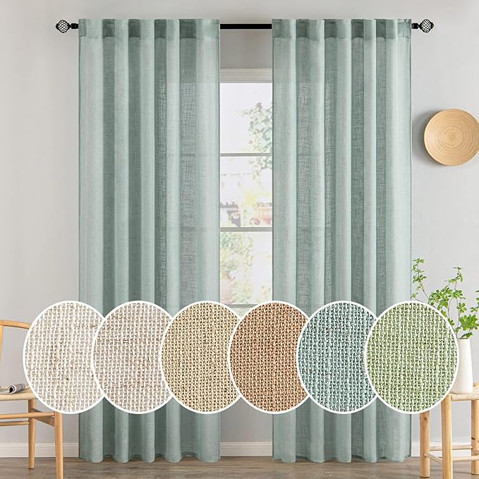 MIULEE Sea Green Linen Curtains 37x84 Inch Length by MIULEE