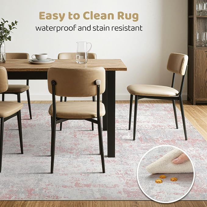 LOONGRUG 7x9 Area Rug Washable Large Neutral Modern Living Room Rugs | Abstract - Image 6