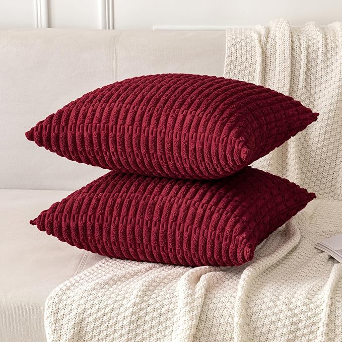 MIULEE Corduroy Decorative Throw Pillow Covers 18x18 Burgundy Pack of 2 | Soft - Image 3