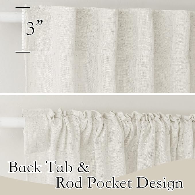RYB HOME Linen Texture Sheer Curtains 84 inches, Rustic Style Solid Sheer - Image 2