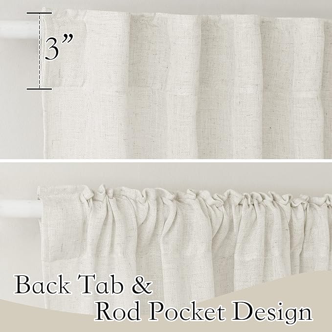 RYB HOME Semi Sheer Curtains 102 inches Long, Back Tab Light Filtration Half - Image 2