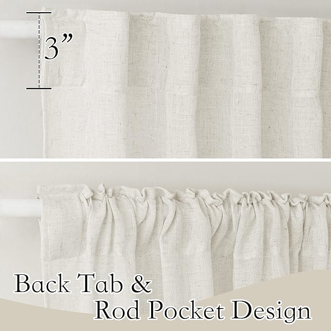 RYB HOME Faux Linen Blended Sheer Curtains, Light Filtering Ariy Vertical Sheers Half Privacy Window Covering for Sliding Glass Door Balcony Terrace Sun Room Beach, Linen, Wide 70 x Long 95, 2 Panels