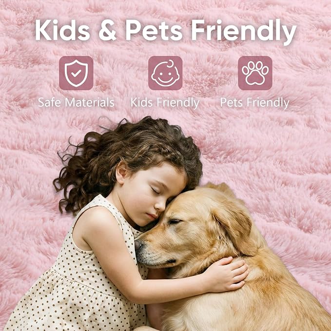 Noahas 8x10 Extra Large Pink Fluffy Soft Area Rug Non-Slip - Image 7