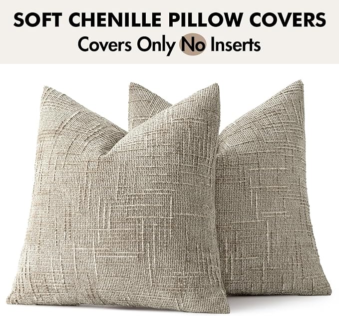 MIULEE Chenille Textured Throw Pillow Covers Light Brown 20x20 Set of 2 | - Image 7