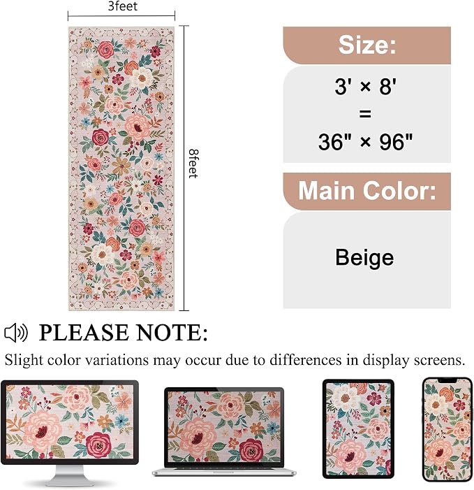 DUKINO 3x8 Kitchen Runner Rug, Washable Rug - Image 2