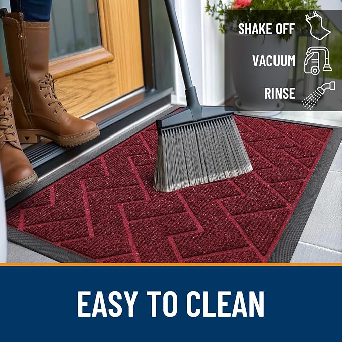 OLANLY Front Door Mat Outside 35x23, All-Season Absorbent Rubber Doormat | Wine - Image 6