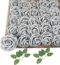 Grey Roses Artificial Flowers 25 PCS, Fake Rose Flower Heads Flowers with Stem for DIY Bouquets Wedding Decorations Centerpieces Arrangements Party Home Decor