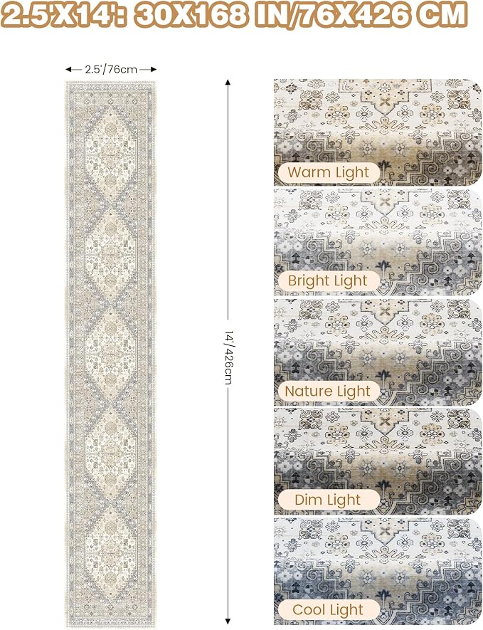 Washable Runner Rug 2.5x14, Long Kitchen Rugs Non-Slip, Soft Hallway Runner - Image 2