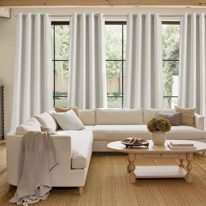 NICETOWN Faux Linen Natural Blackout Curtains 84 inches Long for Living Room - Privacy Panels for Bedroom, Modern Farmhouse Style Easy Care Grommet Top, 2 Panels, W52 by L84