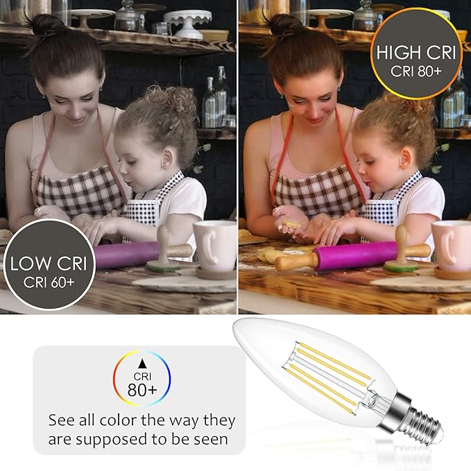 Cotanic Dimmable E12 Candelabra LED Bulbs, 60W Equivalent,4000K Daylight,600LM Ceiling Fan Light Bulb,C35 Filament Chandelier Light Bulbs B11 Candle Lights with Clear Glass,Pack of 6