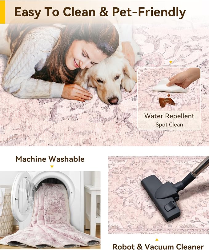 RELEANY Washable Area Rug, Square 8'x8', Water Repellent, Pet Friendly - Image 4