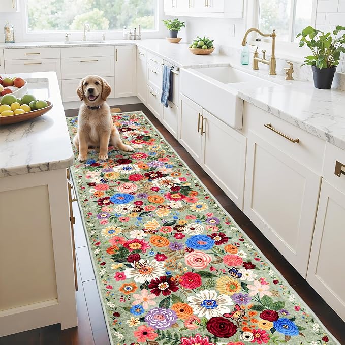 Green Floral Hallway Runner Rug 2'6"x14 - Image 5