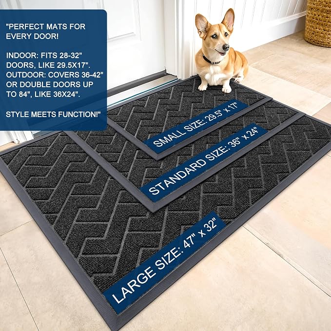 OLANLY Front Door Mat Outside 71x47, All-Season Absorbent Rubber Doormat | Black - Image 2