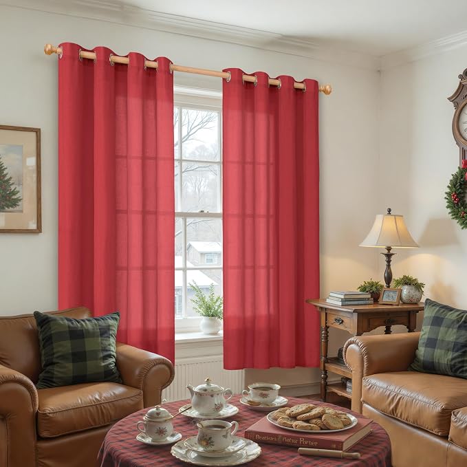 YoungsTex Red Linen Curtains 63 Inch Length - Image 2