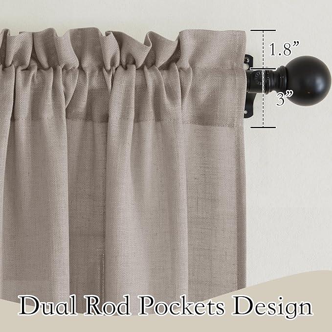 RYB HOME Solid Semi Sheer Curtains Rod Pocket Living Room/Bedroom, Linen Sheer Light Filtering Curtains 72 inches Long, Birch Brown, W 52 x L 72 inch Length, 1 Pair