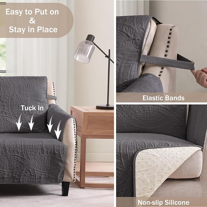Soft Gray Loveseat Covers for 2 Cushion Couch, Water-Repellent Slip Covers for - Image 5