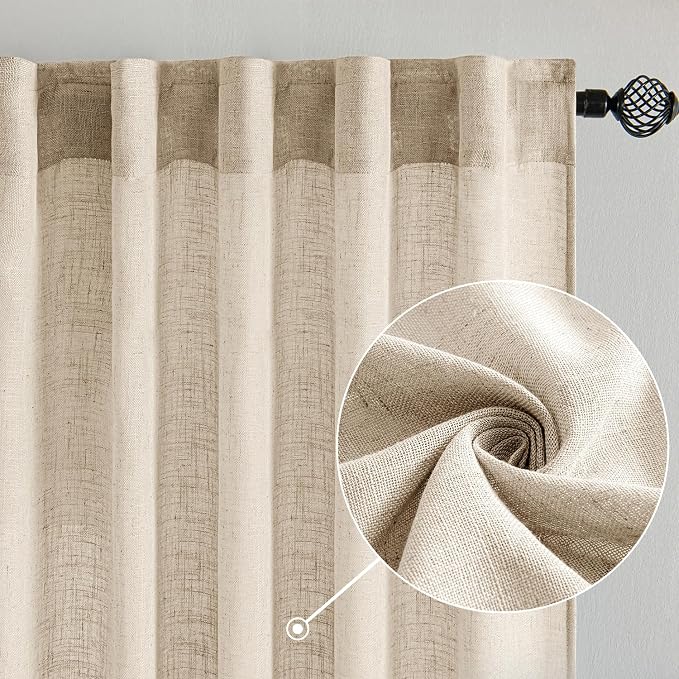 MIULEE Light Taupe Linen Curtains 52x72 Inch Length - Image 2