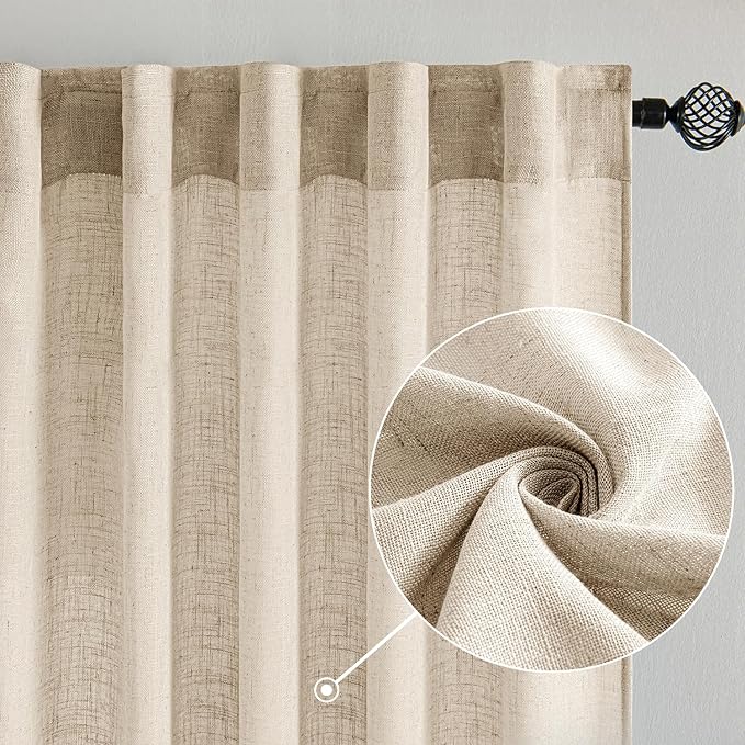 MIULEE Light Taupe Linen Curtains 52x84 Inch Length - Image 2