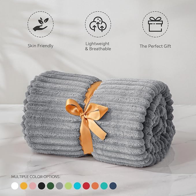 BEDELITE 3D Ribbed Jacquard Grey Fleece Twin Blanket - Image 3
