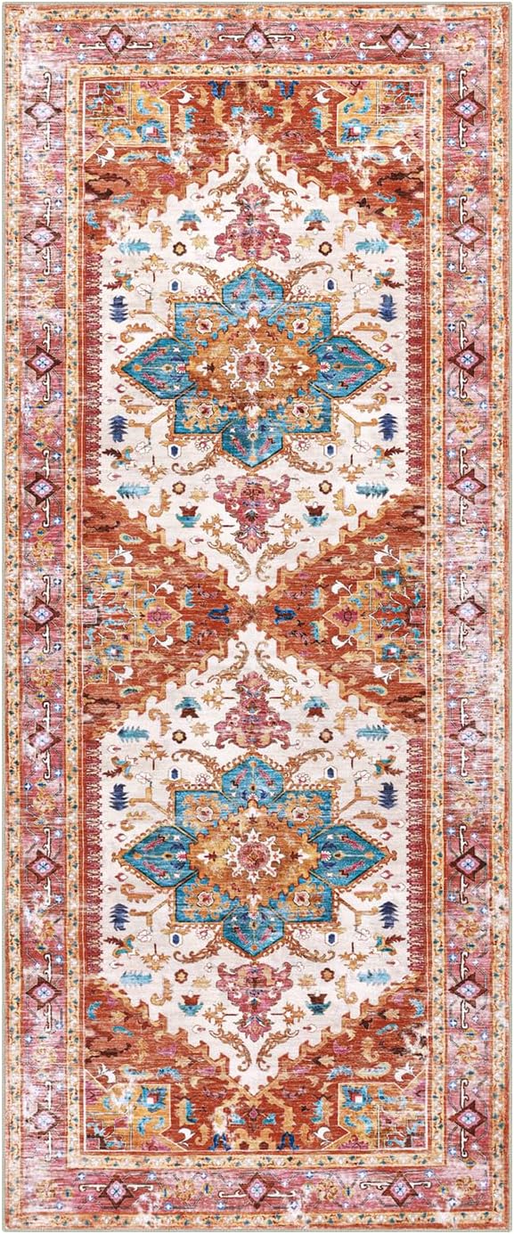 Yamaziot Washable Runner Rug, 2x5 Non-Slip Boho Vintage Hallway Kitchen Rug | - Image 3