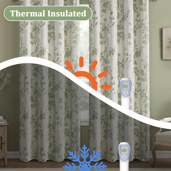 Sage Green Boho Floral 100% Blackout Curtains 90 Inch 2 Panels | Farmhouse - Image 5