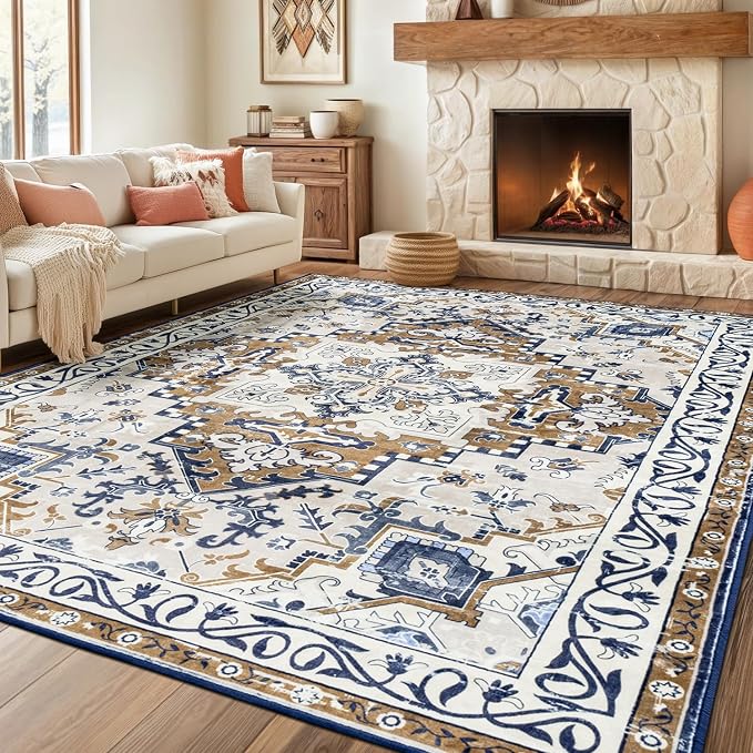 Rugflix 9x12 Area Rugs for Living Room, Washable Light Brown Large Rug | by RugflixAreaRugs