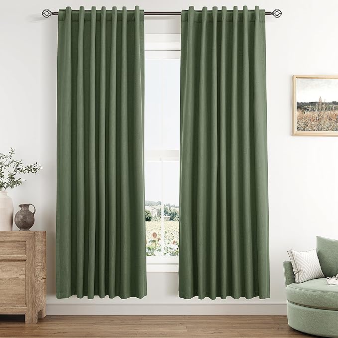 Olive Green 100% Blackout Curtains 72 Inch Length 2 Panels Set by Guken