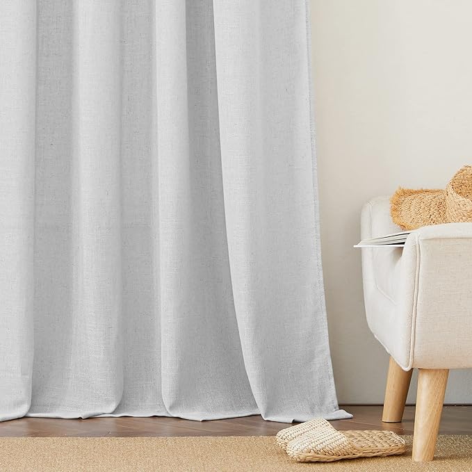 RYB HOME Semi Sheer Curtains 102 inches Long, Light Filtering Privacy Natural Farmhouse Linen Texture Drapes for Living Room Bedroom Dining Room, W 52 x L 102 inches, Dove Grey, 2 Panels