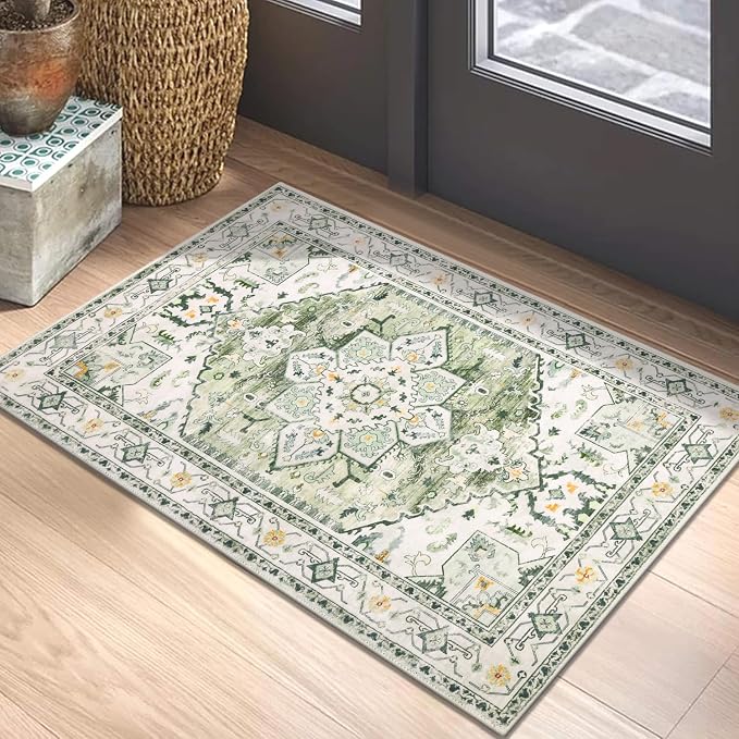 Yamaziot Washable Area Rug, 2x3 Small Boho Vintage Entryway Non-Slip Rug | by Yamaziot