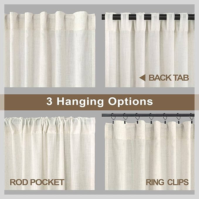 Pitalk Neutral Linen Curtains 40 Inch Length 2 Panels - Image 5