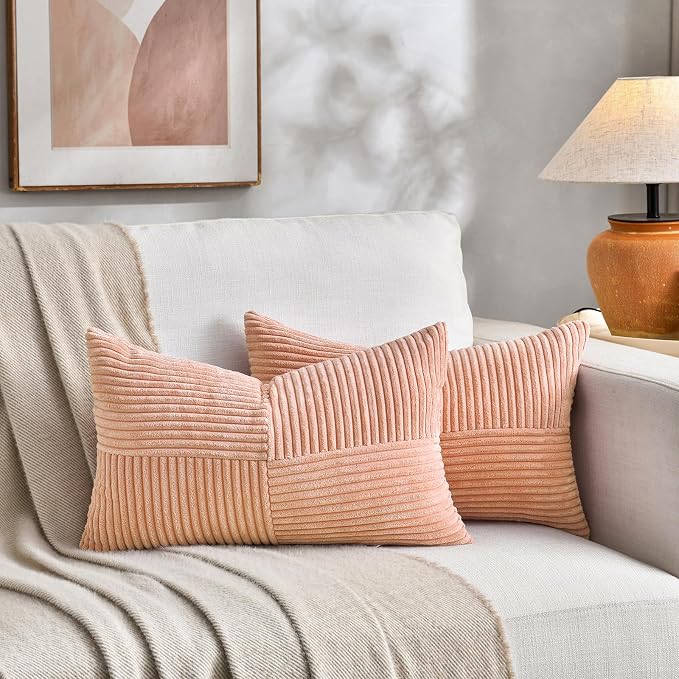 Fancy Homi 2 Packs Peach Lumbar Decorative Throw Pillow Covers 16x28 Inch - Image 5