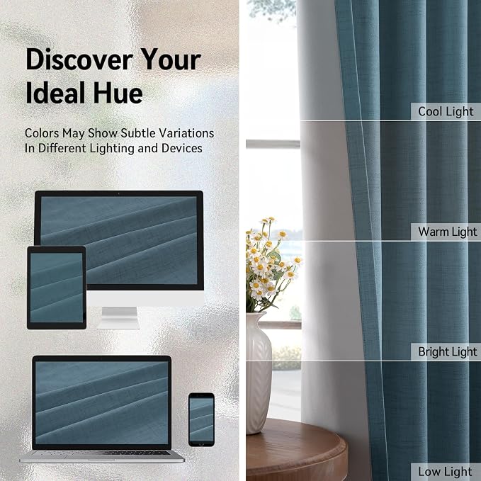 100% Blackout Linen Textured Curtains 84 Inch Long, Stone Blue | 100% Blackout - Image 7