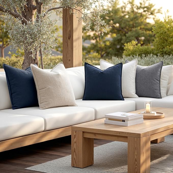 MIULEE Decorative Linen Pillow Covers 26x26 Inch Navy Blue | Boho Farmhouse​ - Image 5