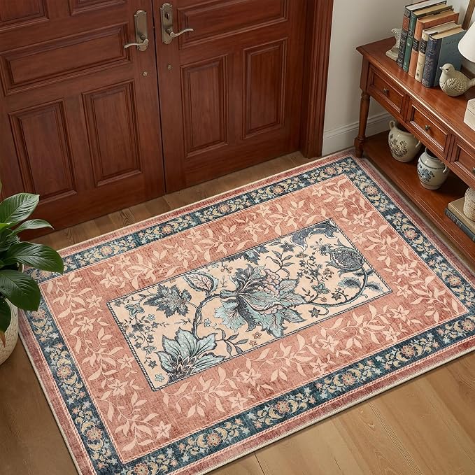 GarveeHome Terracotta Teal 2x6 Washable Kitchen Runner Rugs Non Slip Provence - Image 4