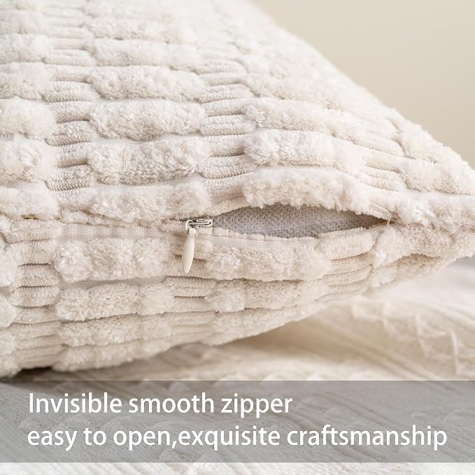 Pack of 2 Corduroy Decorative Throw Pillow Covers 18x18 Inch, Cream White | - Image 3