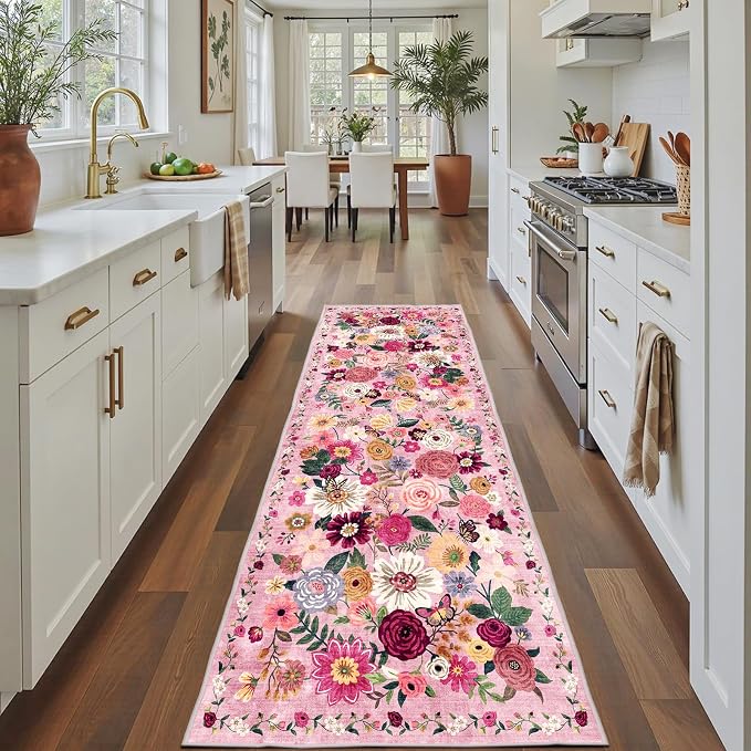 Pink Rug for Hallways Kitchen Runner Rug 2x8 | Non Slip Washable Rugs by WelcometoBabovid