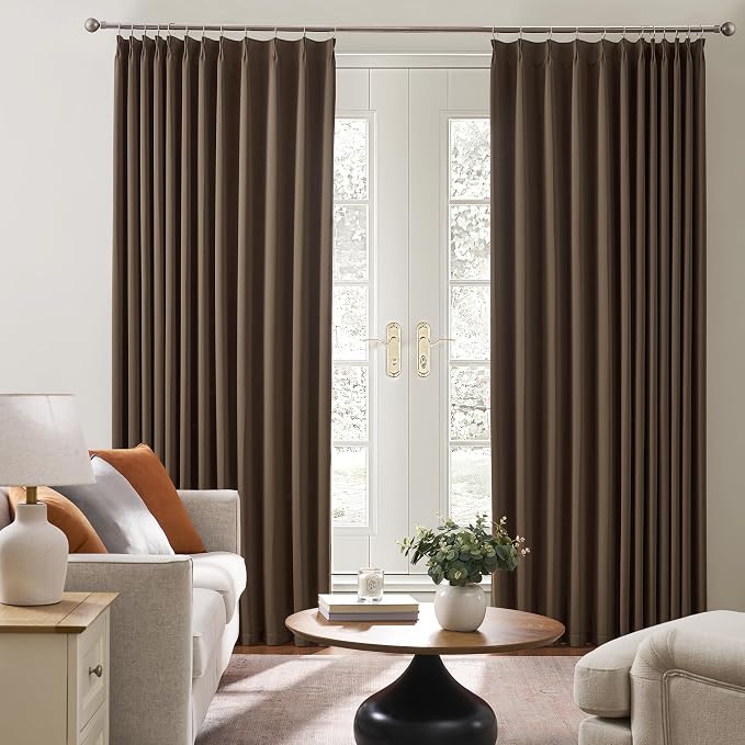 Brown Blackout Curtains 150 Inches Long, Extra Long Pinch Pleats Living Room - Image 4