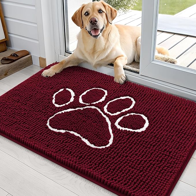 OLANLY Dog Door Mat for Muddy Paws 70x35, Paw Print Design Chenille Mud Mat | - Image 7