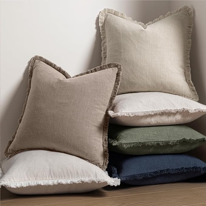 MIULEE Boho Linen Fringe Decorative Fall Throw Pillow Covers Dune 20x20 | Set - Image 5