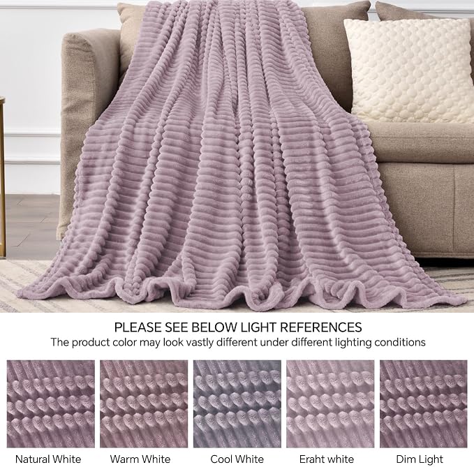 BEDELITE 3D Ribbed Dusky Violet Fleece Twin Blanket - Image 5