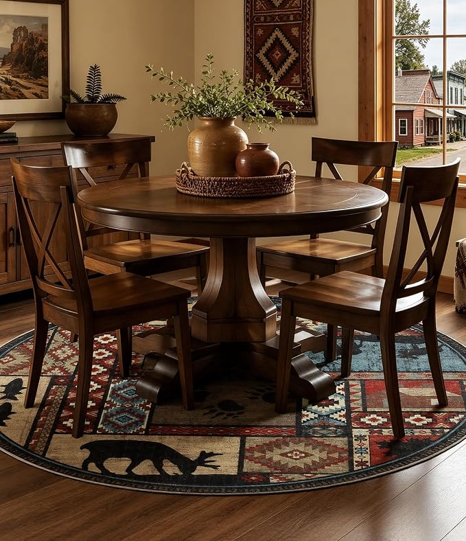 Rustic Round Rug 4ft, Washable Circle Rug - Image 9