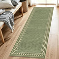 Faux Linen Washable Runner Rug Absorbent Surface 2x6 Moss Green | Non-Slip TPR by WIEVEDENS