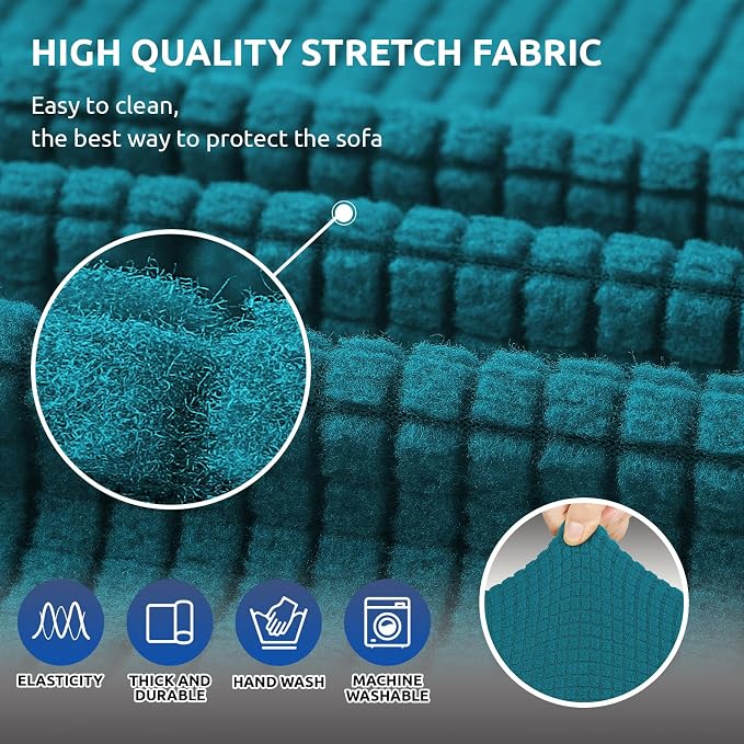 Stretch Couch Covers for Sofa, 3 Cushion Couch Slipcover, Peacock Blue - Image 5