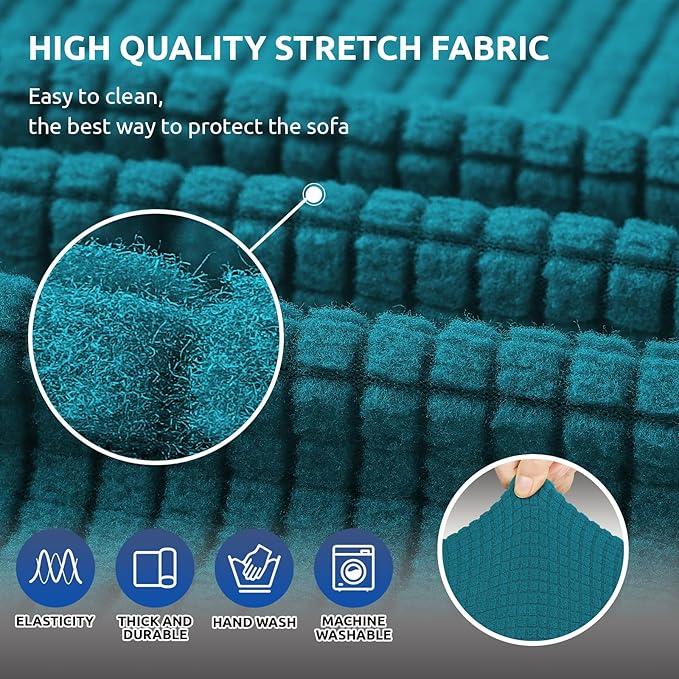 Stretch Loveseat Couch Cover, 2 Cushion Couch Slipcover, Peacock Blue | 1-Piece - Image 5