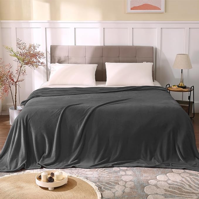 BEDELITE Fleece Blanket Soft Plush King Bed Blanket Charcoal Grey 108"x90" | - Image 2