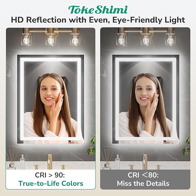 TokeShimi LED Bathroom Mirror 48 x 24 Lighted Bathroom Vanity Mirror with Lights,Brighter Frontlit and Backlit Light up Anti Fog Mirror