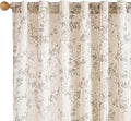 Grey Vintage Floral Linen Curtains Farmhouse 50W X 63L 2 Panels | Elisa Series by Lazzzy