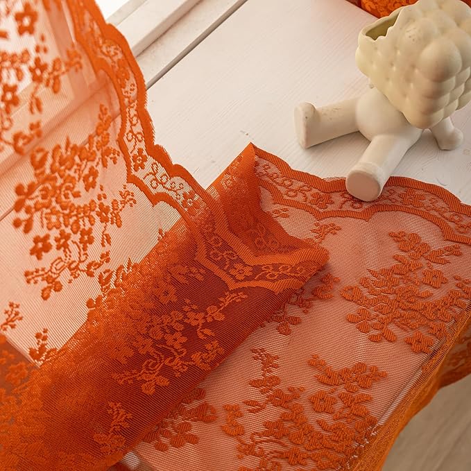 YJ YANJUN Vintage Lace Curtains 84 Inches Long-Rustic Floral Bohemian Burnt - Image 6